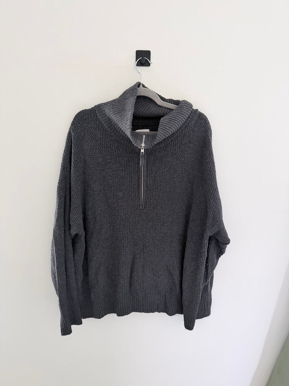 Aerie Cool Down Quarter Zip Oversized Dark Gray Sweater-Size M